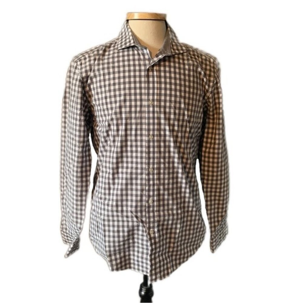 Hugo Boss Large Gray Check Slim Fit Button Down Shirt